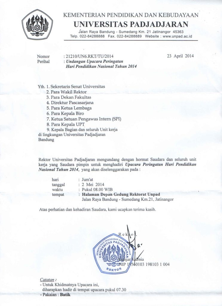 Undangan Upacara Peringatan Hardiknas 2014