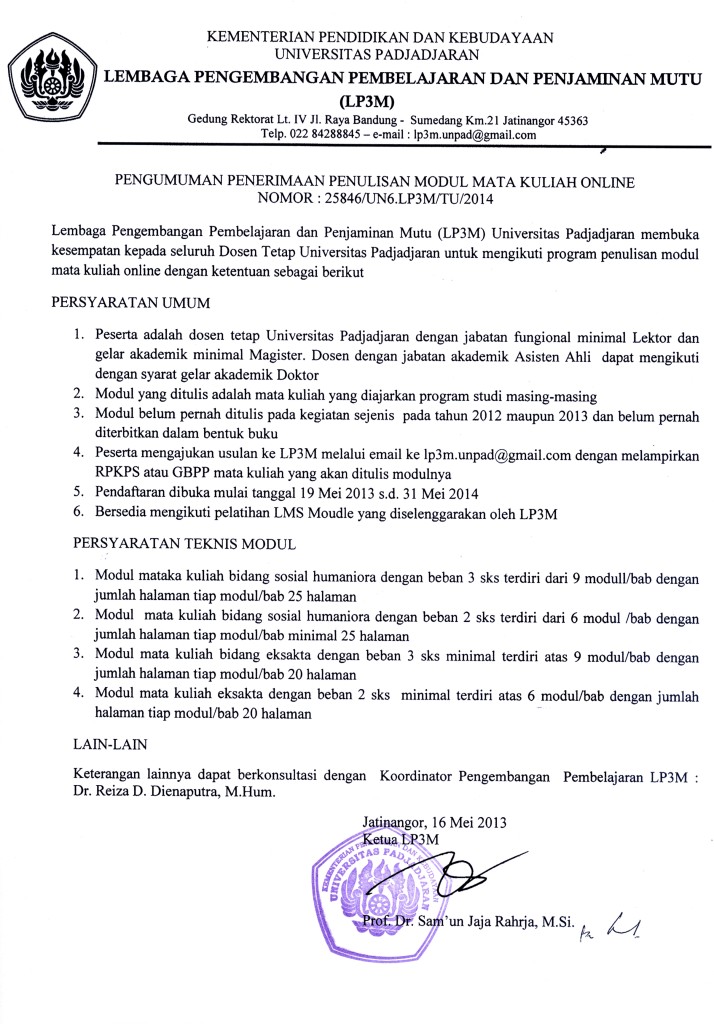 2014-05-20 pengumuman penerimaan penulisan modul mata kuliah online