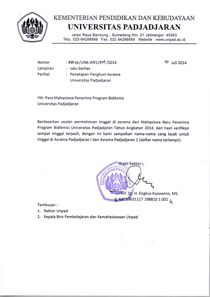 2014-07-11 Penetapan Penghuni Asrama Unpad