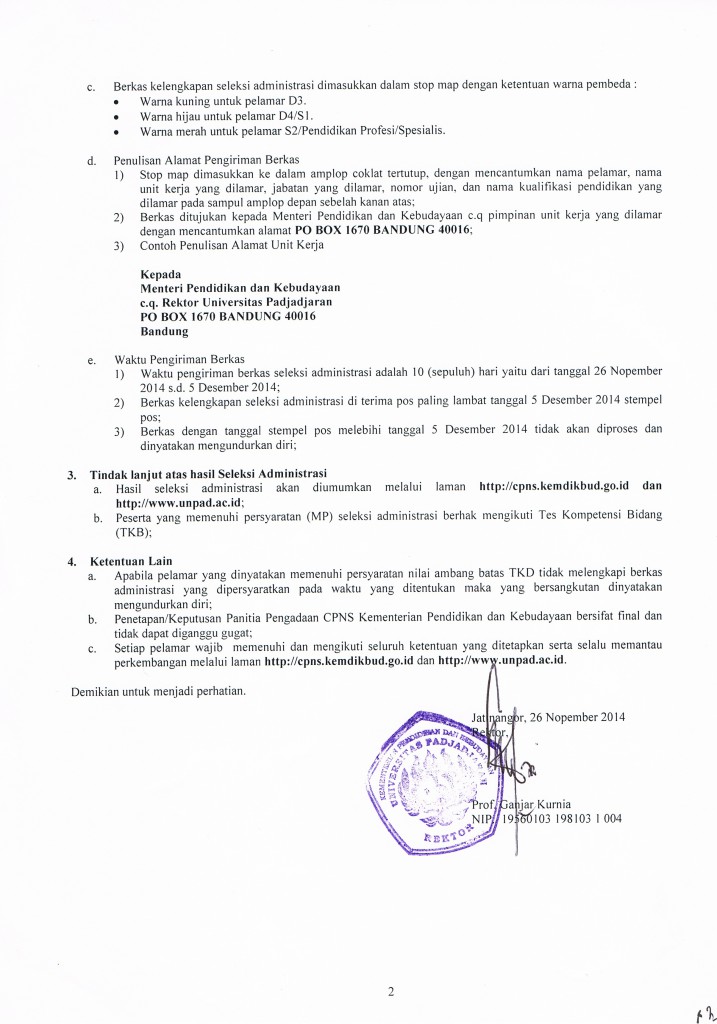 pengumuman CPNS Unpad 2014-2