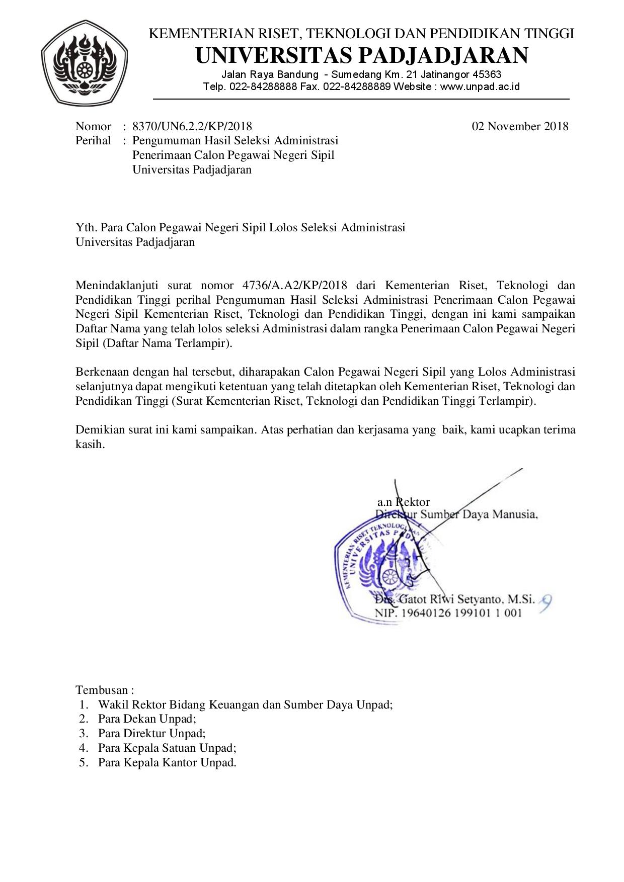 Daftar Nama Lolos Seleksi Administrasi Penerimaan Calon Pegawai Negeri Sipil Di Lingkungan Universitas Padjadjaran Universitas Padjadjaran